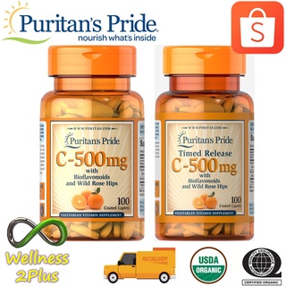 ผลิตภัณฑ์อาหารเสริม Puritans Pride Vitamin C-500 mg /C-500 Timed Release with Bioflavonoids and Rosehips 250 เม็ด