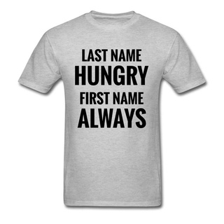 เสื้อยืดแขนสั้น ผ้าฝ้าย พิมพ์ลายตัวอักษร Always Hungry สีเทา สําหรับผู้ชาย