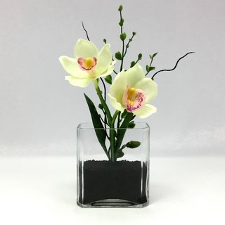 OrientalFineArt แจกันดอกไม้ประดิษฐ์ ดอกซิมบิเดียมพร้อมแจกันแก้ว Artificial Cymbidium with Glass (SQG-760-N CC5)