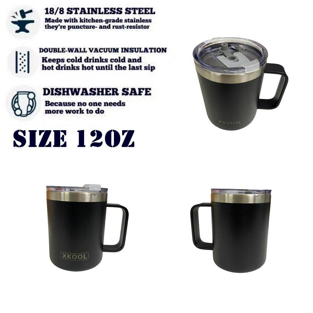 Xkool แก้วน้ำ12oz/380ml มาพร้อมหูจับ สีพื้นเก็บอุณหภูมิความเย็น,ร้อน เนื้อแก้วเป็นสแตนเลส 304