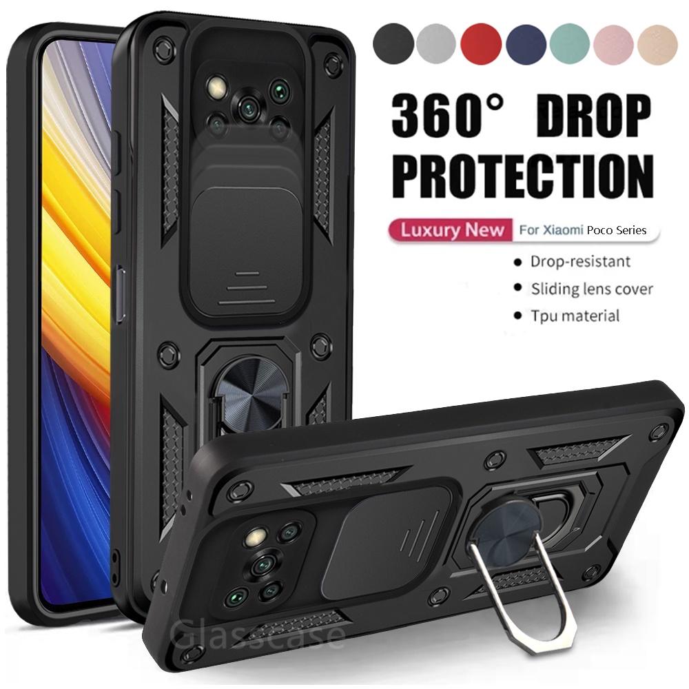 เคสโทรศัพท์ แบบไฮบริดแข็ง กันกระแทก สำหรับ Xiaomi Poco X3 M3 Pro NFC F3 Pocophone X3 Pocox3 Pro X3Pro กรณีการป้องกันกล้อง พร้อมแหวนขาตั้ง เคสยืนกันชน Phone Case Cover For Xiomi Poco X3 Pro