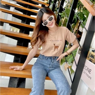 Jarika.shop - เสื้อยืดน้องกวาง HELLO MY DEER ( งานป้าย. Jarika ) ( จ18 )