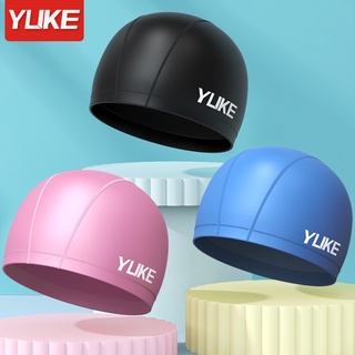 Yuke หมวกว่ายน้ํา หนัง PU ป้องกันหู ผมยาว สีพื้น สําหรับผู้ชาย ผู้หญิง