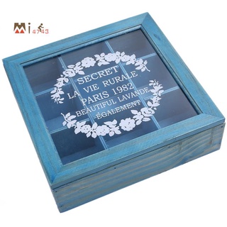 9 Section Wooden Chic Tea Box Compartments Container Bag Chest Storage Spice New Store Boxes Cosmetics Jewelly 24 X 24 X 7Cm -Blue