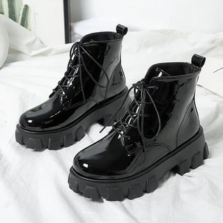 พร้อมส่ง รองเท้าบูทผู้หญิง ส้นหนา ไม่มีซิปข้าง