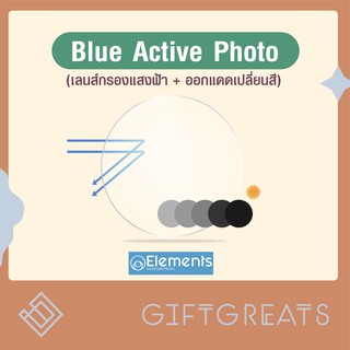 Elements Blue Active Photo - เลนส์กรองแสงสีฟ้าออกแดดเปลี่ยนสี เลนส์สายตา เลนส์บลูออโต้ Blue auto เลนส์เปลี่ยนสี