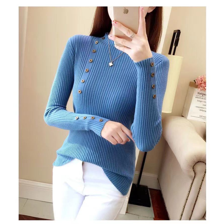 *Miki-Shop*10สี เสื้อไหมพรม แขนยาวใส่สบายไม่ระคายผิว แบบถักสไตล์เกาหลี สำหรับผู้หญิง808*