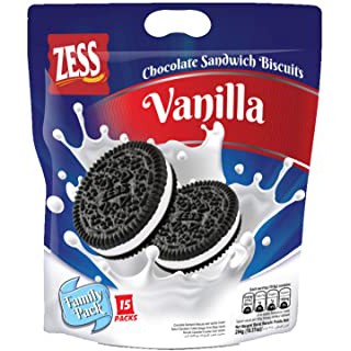 Zess Chocolate Sandwich Biscuits Vanilla 294g. เซส บิสกิตแซนวิชรสช็อกโกแลตวานิลลา 294กรัม.