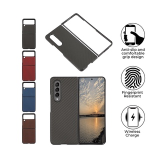 เคสโทรศัพท์มือถือ หนัง PU คาร์บอนไฟเบอร์ หรูหรา สําหรับ Samsung Galaxy Z FOLD 4 3 2 Z FLIP 4 1 2 3