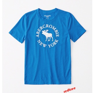 [S-5XL]Abercrombie เสื้อยืด คอกลม แขนสั้น ผ้าฝ้าย สีฟ้า สําหรับผู้ชาย