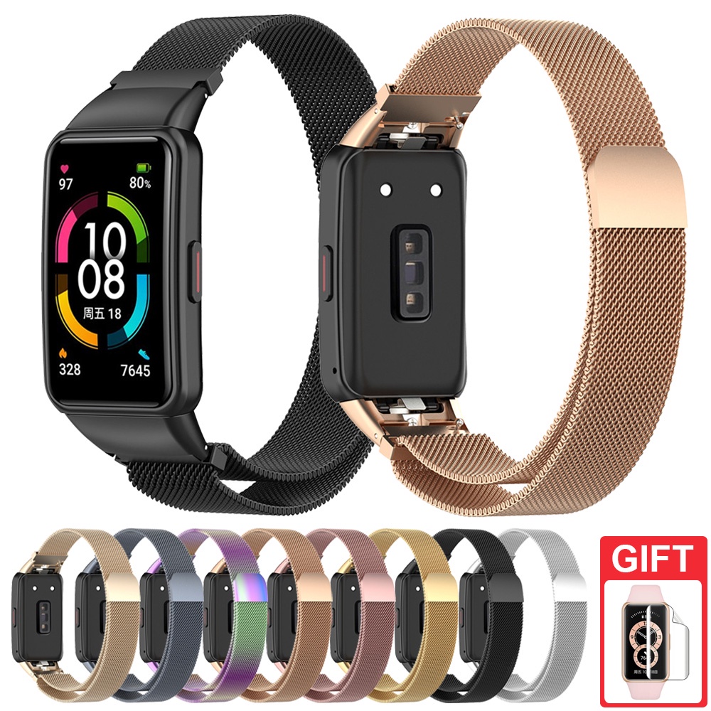 สายมิลานโลหะเปลี่ยนสร้อยข้อมือแม่เหล็กสําหรับ Huawei Band 10 9 8 7 6 / Honor Band 10 9 7 6