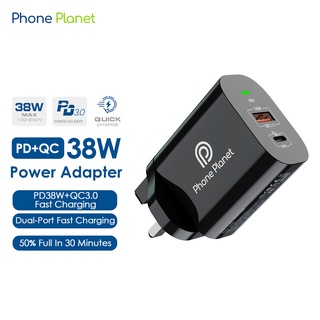 Phone Planet 38W หัวชาร์จเร็ว Adapter UK Plug PD QC USB Type C ชาร์จเร็ว สําหรับ Compatible for Android iphone 13