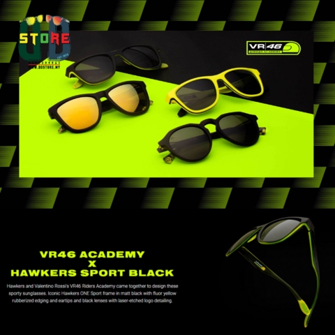 HAWKERS VR46 RIDERS ACADEMY X HAWKERS SPORT แว่นกันแดดสีดําและนําเข้าจากสเปน