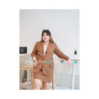 ชุดเซ็ทสาวอวบ อก40-50นิ่ว เสื้อสูท+กระโปรง เสื้อสูทคอปก เสื้อสูททำงาน สาวอวบ เสื้อสูทไซส์ใหญ่ Bigsize Blazer
