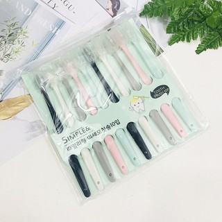 RY006 เซทแปรงสีฟันขนนุ่ม 10ชิ้น พร้อมด้ามแปรงจับโค้งมน  สไตล์ญี่ปุ่น ไม่เจ็บเหงือก ราคาถูก พร้อมส่ง