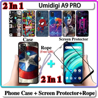 เคส 2 IN 1 Umidigi A9 PRO พร้อมกระจกนิรภัยกันรอยหน้าจอโค้ง เซรามิค ลายฮีโร่ LOL