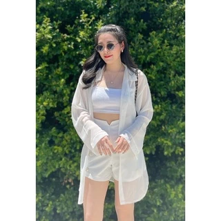 เสื้อคลุมเชิ๊ตผ้าชีฟองตัวยาว K7692 + กางเกง M7055