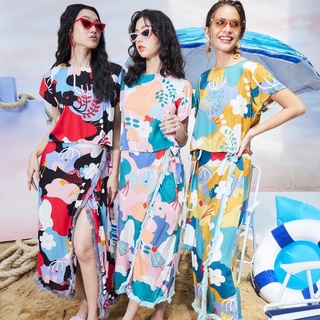 THONGYOY-Set skirt moana kiko เซ็ทกระโปรง กระโปรงทรงป้ายแต่งพู่ ชุดไปทะเล ชุดลายน่ารักๆ