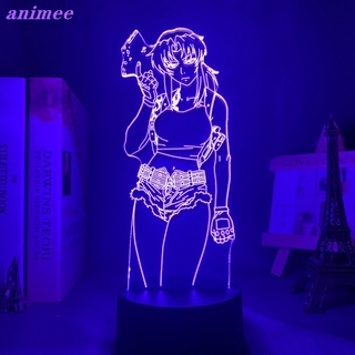 โคมไฟกลางคืน Led รูปการ์ตูนอนิเมะ Revy Black Lagoon 3d หลากสีสัน สําหรับตกแต่งห้องนอน