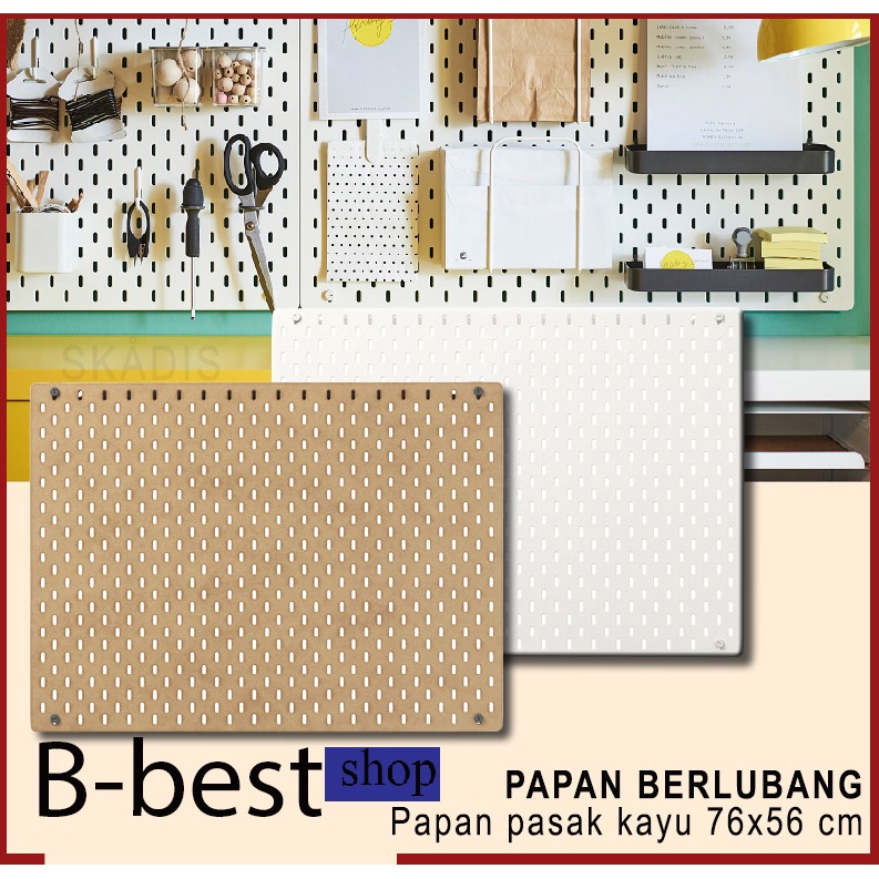 กระดานผนังเจาะรู PEGBOARD บอร์ดจัดระเบียบผนัง 76x56 ซม