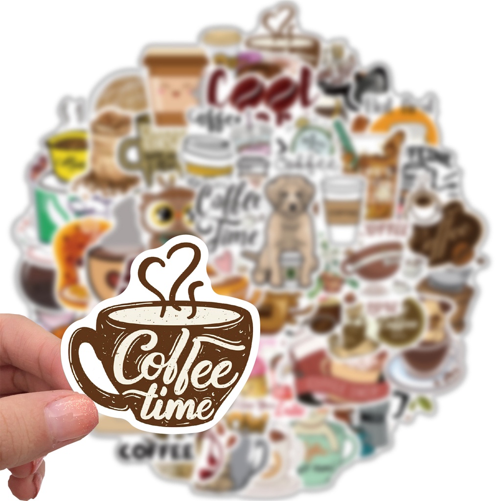 พร้อมส่ง อาหาร แฮมเบอร์เกอร์ โดนัท เค้ก coffee กาแฟ ชานม sticker สติกเกอร์ก Food 50pcs