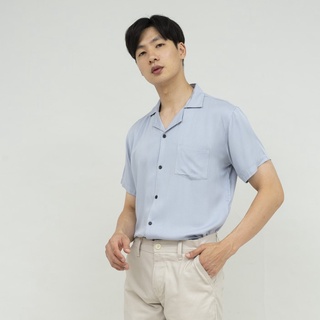 เสื้อเชิ้ตแขนสั้น สีฟ้าอ่อน สําหรับผู้ชาย