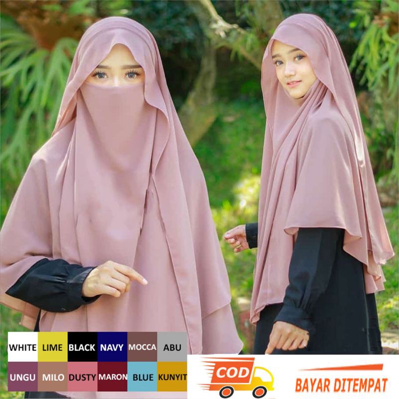 ผ้าคลุม Bergo สําเร็จรูป Hijab French Khimar Siti Aminah Niqab Syari ผ้าคลุมสายรัดจัมโบ้