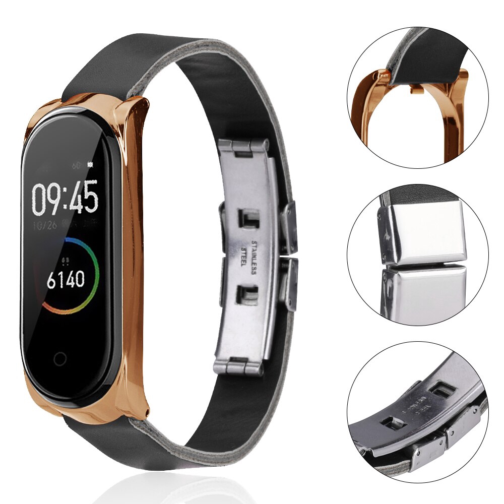 สําหรับ XiaoMi Mi Band 4/5/6/7/8 สายนาฬิกาข้อมือสมาร์ทวอทช์ แฟชั่น สายหนัง ย้อนยุค สายรัดข้อมือ