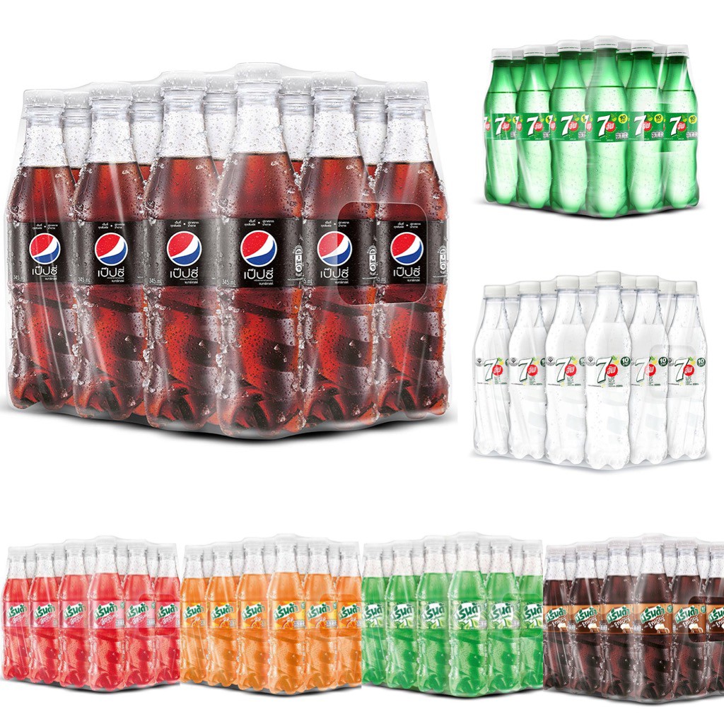 [แพ็ค 12] Pepsi Max, Mirinda, 7Up 345ML. เป๊ปซี่แม็กซ์ ไม่มีน้ำตาล, มิรินด้า (แดง ส้ม เขียว รูทเบียร