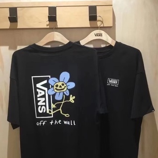 Vans เสื้อยืดแขนสั้นลําลอง ผ้าฝ้าย พิมพ์ลายโลโก้ดอกทานตะวัน สําหรับผู้ชาย และผู้หญิงS-5XL