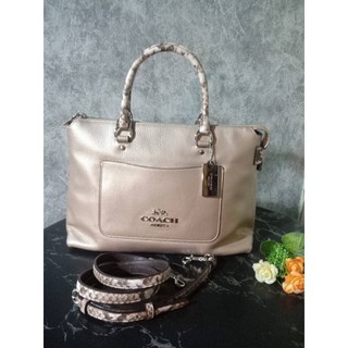 (ผ่อน0%) กระเป๋าสะพายข้าง EMMA SATCHEL (COACH F38054) สีทอง หนังแท้