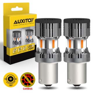 Auxito หลอดไฟเลี้ยว LED 1156 P21W BA15S BAU15S PY21W 1800LM สีเหลืองอําพัน 2 ชิ้น