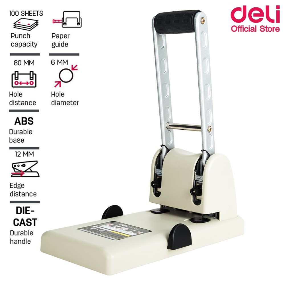 Deli 0130 2-Hole Punch เครื่องเจาะรูกระดาษ 100 แผ่น รุ่นประหยัดแรง รับประกันสินค้า 1 ปี ตุ๊ดตู่ ที่เ