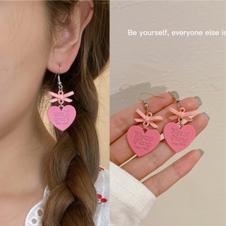 Xesi เกาหลี หวาน สีชมพู โบว์ รัก ต่างหู น่ารัก นักเรียน ย้อนยุค เรียบง่าย อารมณ์ ต่างหูหญิง