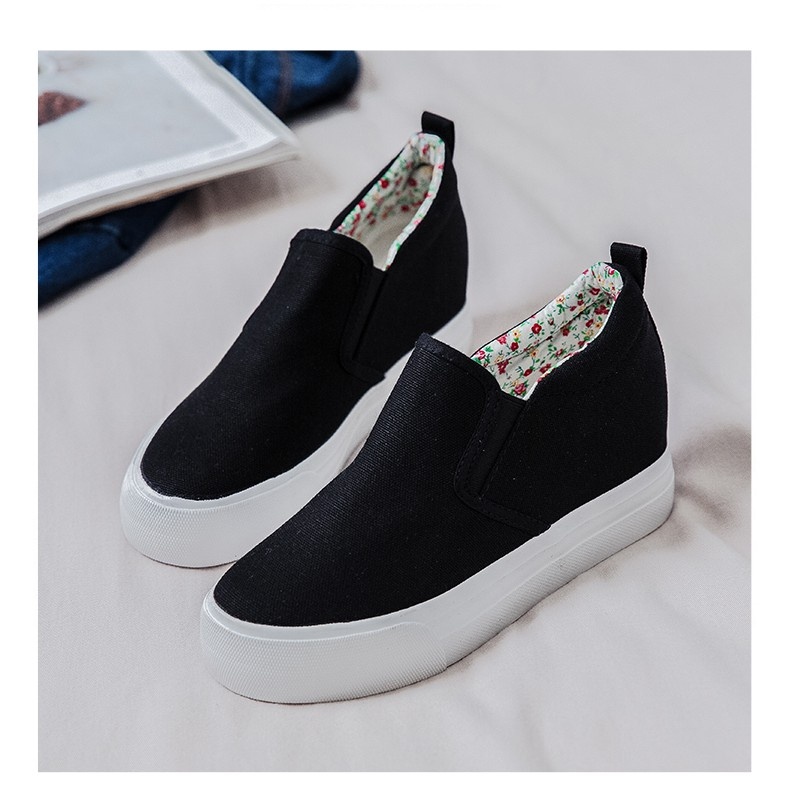 (TB122)รองเท้าผ้าใบเสริมส้น 34-40 (ขาว,ดำ)ส้นสูง7cm**พรีออเดอร์ทักแชทก่อนสั่ง