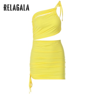 Relagala ชุดเดรสแฟชั่น เซ็กซี่ สีพื้น ปักลายลูกไม้ ทรงสลิม สําหรับสตรี