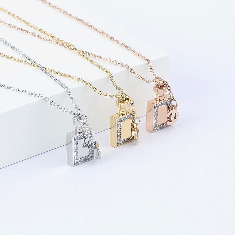 การออกแบบขวดน ้ ําหอมหรูหราแสงเพชร-Studded Titanium Steel Clavicle Chain Sweet All-Match