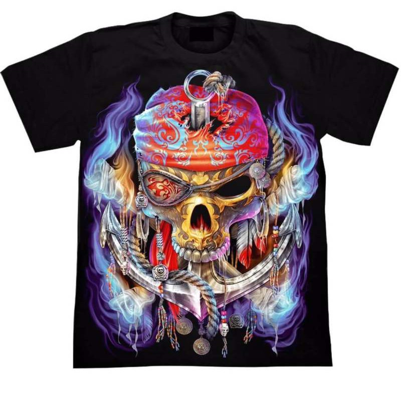 Rock chang T-shirt 4D17 ลายหัวกระโหลก เสื้อยืด(เรืองแสง)ผู้ชาย(ไซส์ยุโรป)ลายหน้า-หลัง