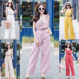 hbstation.shop เสื้อผ้าผู้หญิง ชุด Set 2 ชิ้น  สีขาว ชมพู ครีม เหลือง แดง พร้อมส่ง