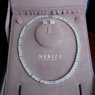 Neriza Jewelry/ชุดเครื่องประดับเพชรสังเคราะห์ สร้อยคอพร้อมต่างหูเพชรรอบคอ เครื่องระดับเจ้าสาว จัดส่งฟรี รหัส NSW068