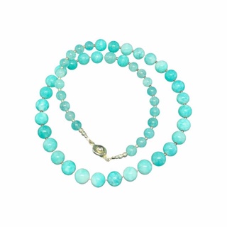 (ใส่โค้ดINCSM4Fเพิ่ม 20) สร้อยคอ หินอมาโซไนท์ เม็ดทรงกลม Amazonite Round Beads Necklace Handmade Gemstone Jewelry