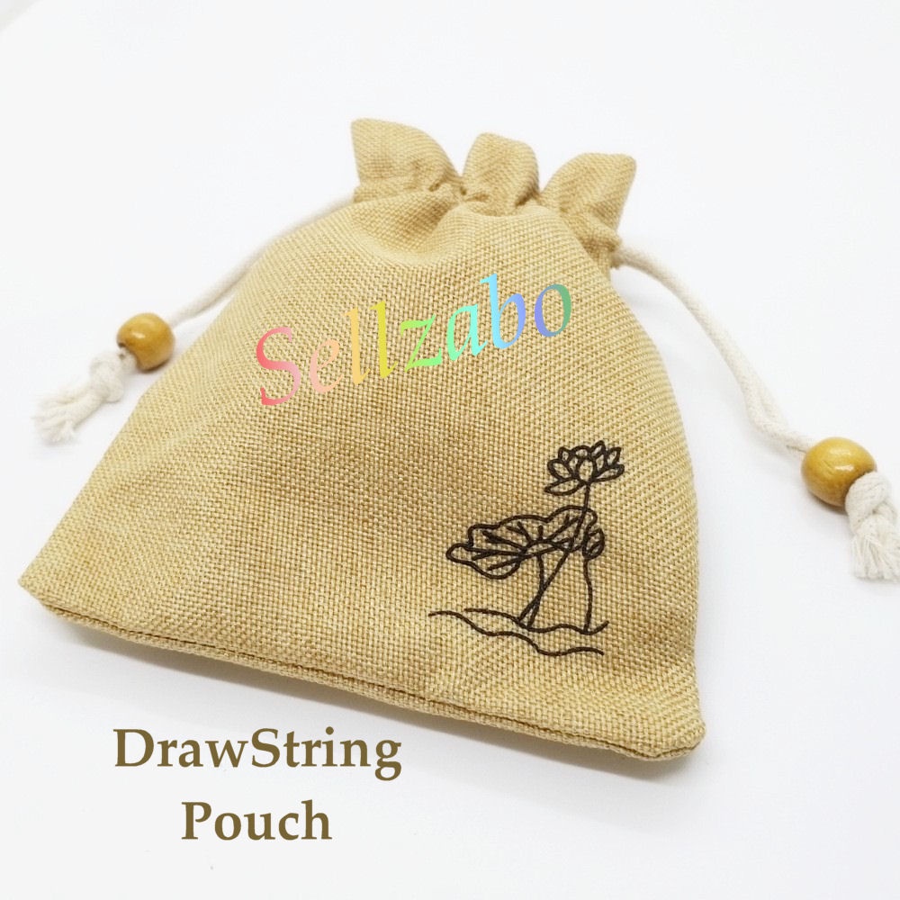 莲花麻布袋 Drawstring Pouch Bag Gunny Sack ดอกไม้สีน้ําตาลผ้า (มินิข้าว Sack) ปลอกสุภาพสตรีสาวคริสต์มาส V