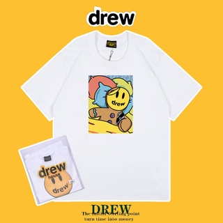 DRG Drew House Justin Bieber เสื้อยืดลําลองสําหรับผู้ชายผู้หญิงผ้าฝ้ายแขนสั้นพิมพ์ลายทรงหลวม