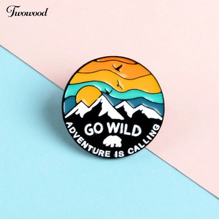 ♥GO WILD Sunset Snow Mountain Bird Enamel Brooch Pin