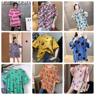 เสื้อ oversize งานoverprint ลายทั้งตัว สินค้าพร้อมส่ง เสื้อยืด oversize ผ้าเด้ง โอเวอร์ไซส์