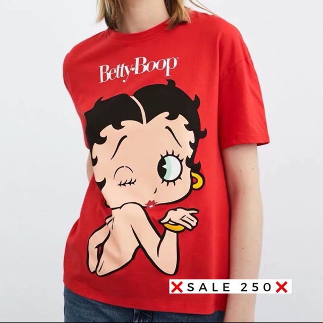 Betty boop x Zara t-shirt เสื้อยืดคอกลมสีแด ราคา 250 บาท💥💥💥