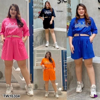 Set #Bigsize 2 ชิ้น เสื้อครอปรูดเอว + กางเกงขาสั้น Set #Bigsize 2 pieces crop top + shorts TT16304