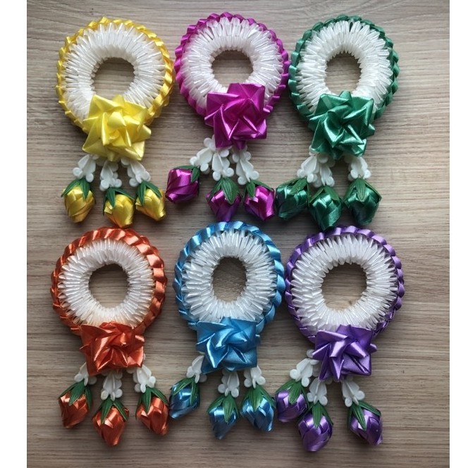[ P2 ] พร้อมส่ง พวงมาลัยริบบิ้น ขนาดเล็ก 3 ชาย สำหรับถวายพระ