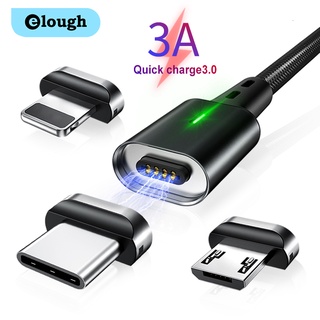 Elough ใหม่ 3 in 1 Quick Magnetic Charger 3.0 4.0 สาย Micro USB สำหรับ iPhone Samsung Xiaomi สายชาร์จโทรศัพท์แม่เหล็กอย่างรวดเร็วสายเคเบิล Type C