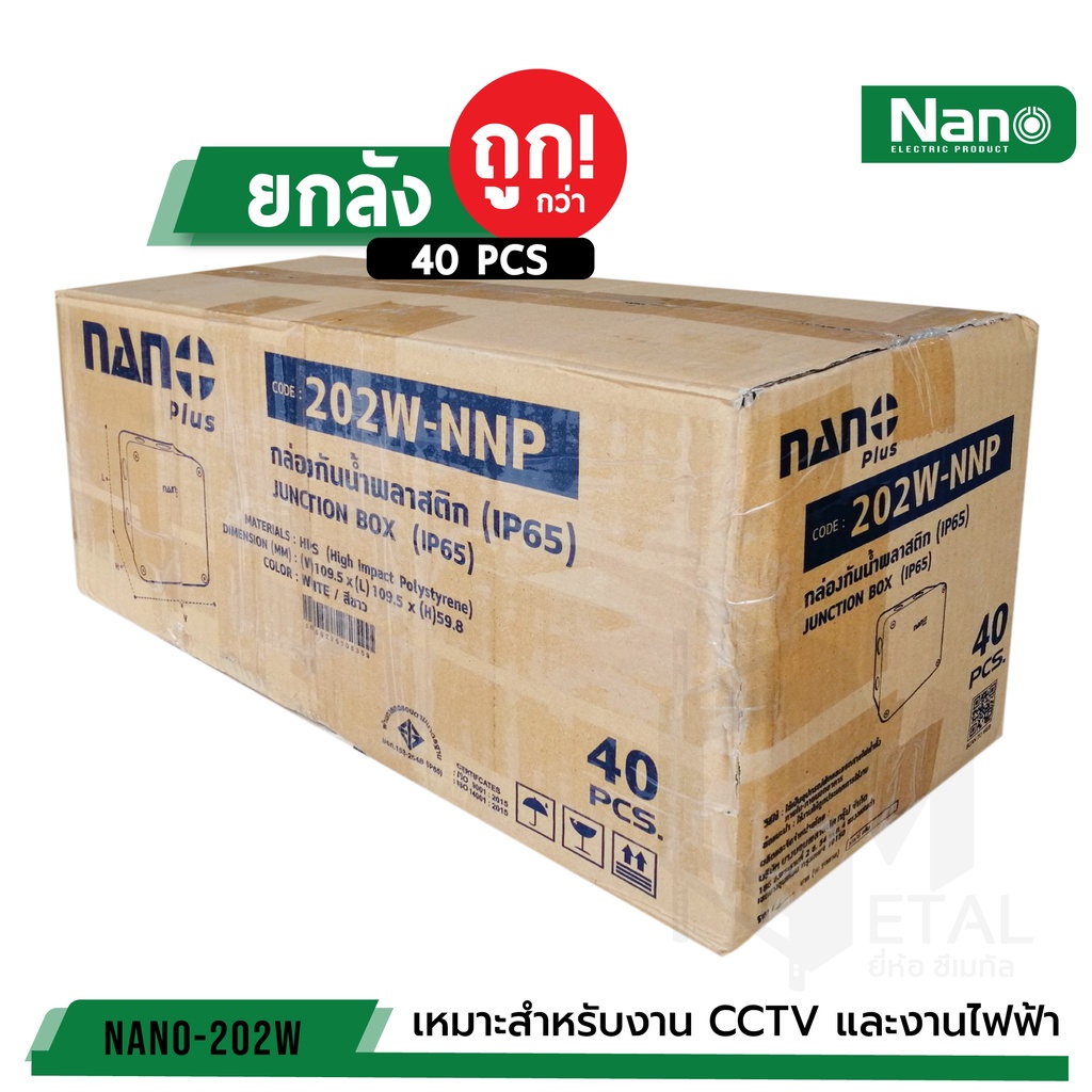 (ยกลัง 40 ตัว/ลัง) กล่องกันน้ำพลาสติก Nano 4x4 รุ่น PLUS ลังน้ำเงิน ของแท้100%  สีขาว บล็อคกันน้ำ